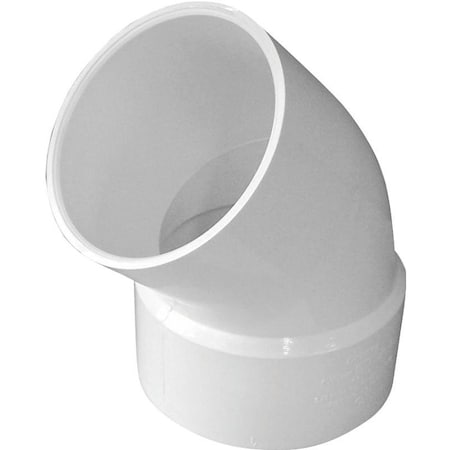 CANPLAS Street Pipe Elbow, 6 In, Spigot X Hub, 45 Deg Angle, PVC, White